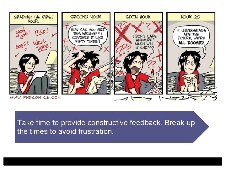 Take time to provide constructive feedback. Break up the times to avoid frustration. 