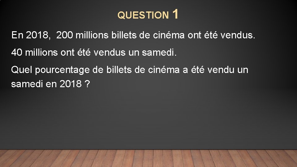QUESTION 1 En 2018, 200 millions billets de cinéma ont été vendus. 40 millions