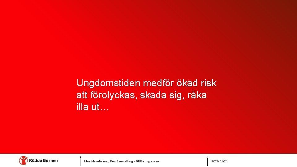 Ungdomstiden medför ökad risk att förolyckas, skada sig, råka illa ut… Moa Mannheimer, Poa