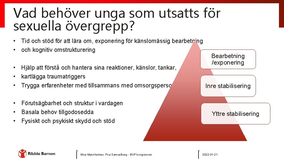 Vad behöver unga som utsatts för sexuella övergrepp? • Tid och stöd för att