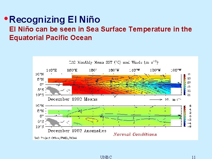  • Recognizing El Niño can be seen in Sea Surface Temperature in the