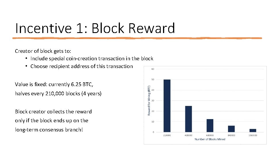 Incentive 1: Block Reward Creator of block gets to: • Include special coin‐creation transaction