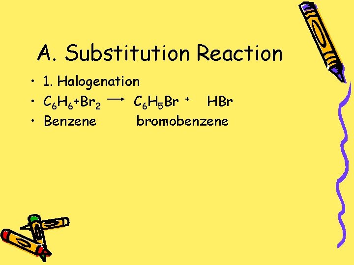 A. Substitution Reaction • 1. Halogenation • C 6 H 6+Br 2 C 6