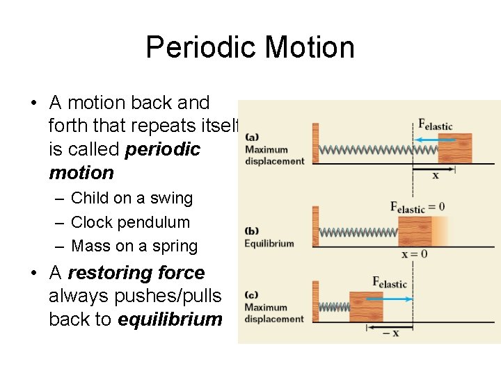 Periodic Motion • A motion back and forth that repeats itself is called periodic
