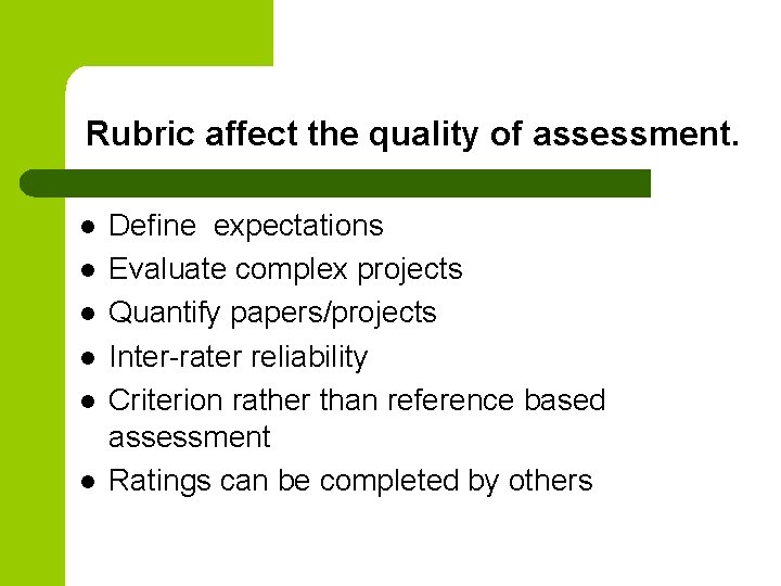 Using Rubrics to Assess Learning Tamara H Rosier