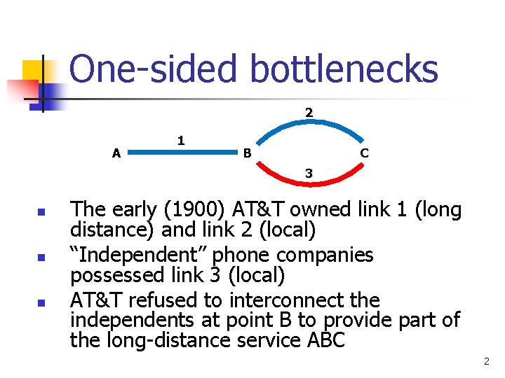 One-sided bottlenecks 2 A 1 C B 3 n n n The early (1900)