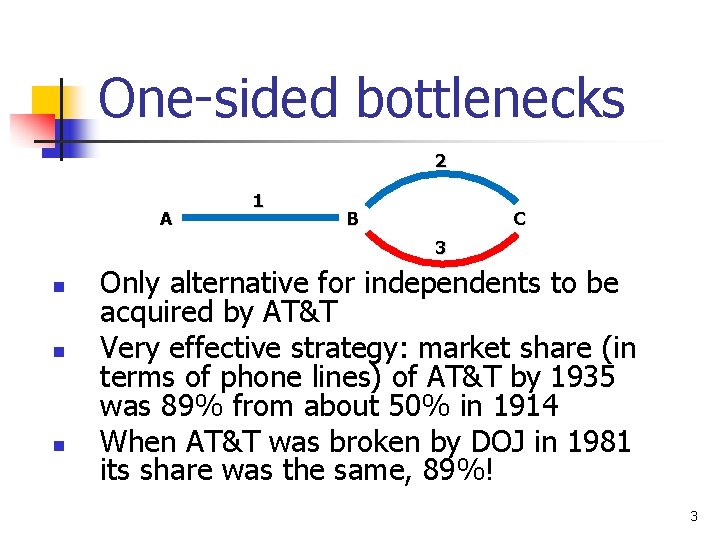 One-sided bottlenecks 2 A 1 C B 3 n n n Only alternative for