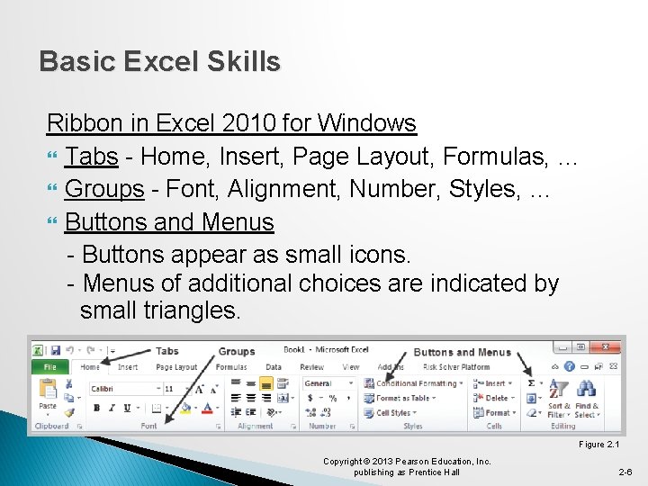 Basic Excel Skills Ribbon in Excel 2010 for Windows Tabs - Home, Insert, Page