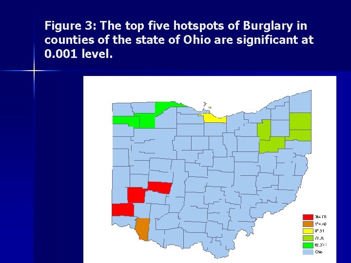 Figure 3: The top five hotspots of Burglary in counties of the state of