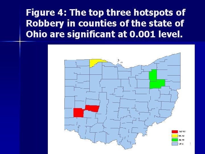 Figure 4: The top three hotspots of Robbery in counties of the state of