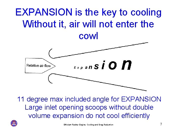 EXPANSION is the key to cooling Without it, air will not enter the cowl