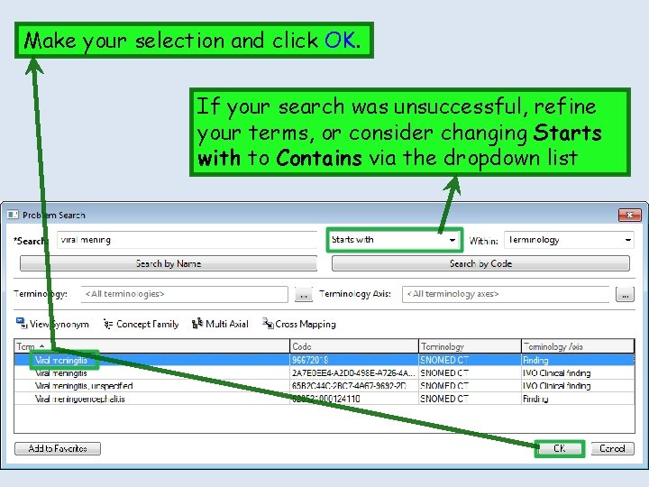 Make your selection and click OK. If your search was unsuccessful, refine your terms,