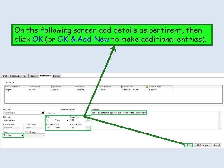On the following screen add details as pertinent, then click OK (or OK &