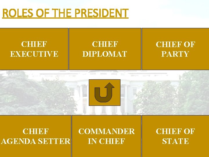 ROLES OF THE PRESIDENT CHIEF EXECUTIVE CHIEF DIPLOMAT CHIEF COMMANDER AGENDA SETTER IN CHIEF