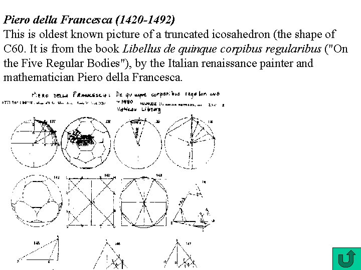 Piero della Francesca (1420 -1492) This is oldest known picture of a truncated icosahedron