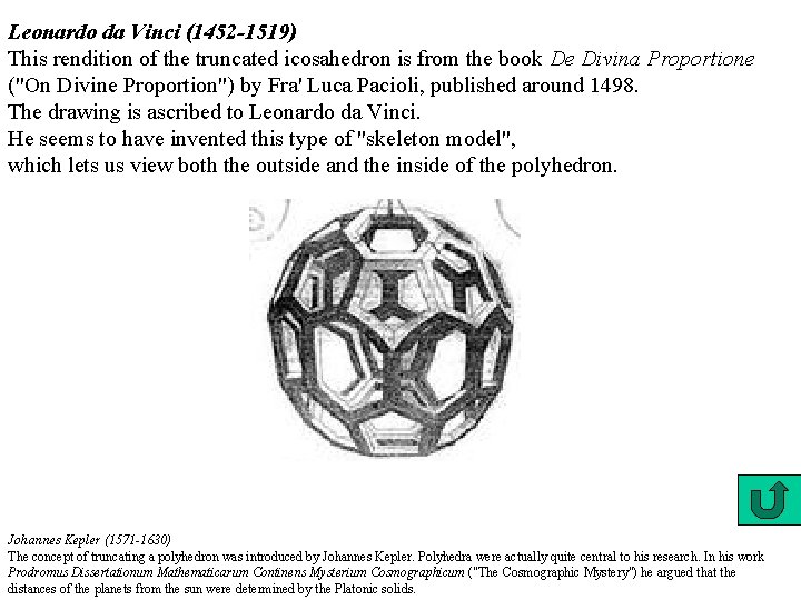 Leonardo da Vinci (1452 -1519) This rendition of the truncated icosahedron is from the