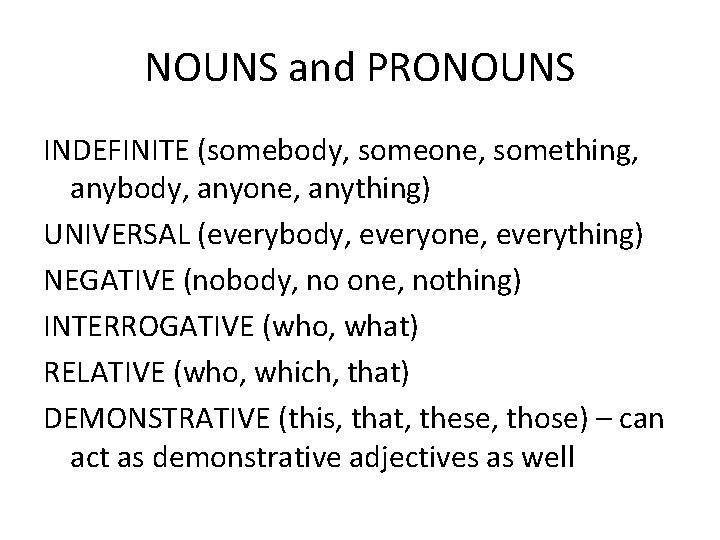 PARTS OF SPEECH B 2 level Review NOUNS