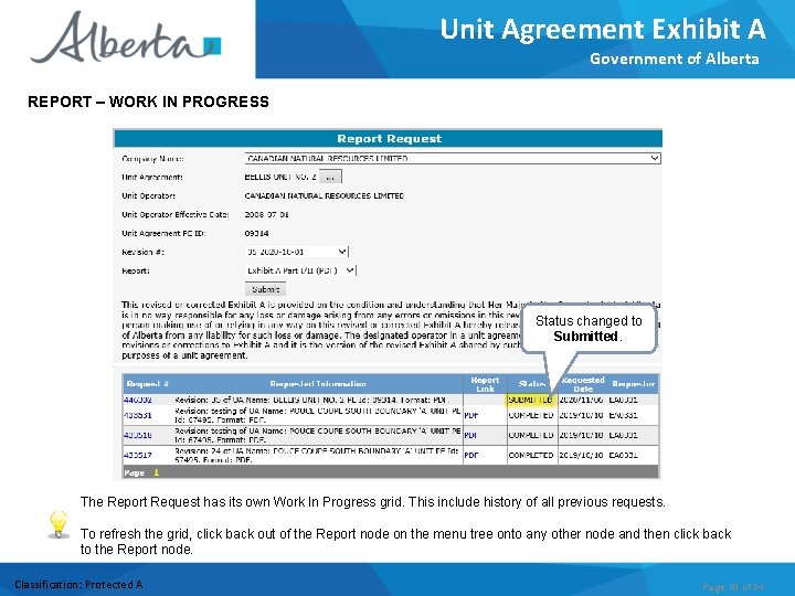 Unit Agreement Exhibit A Government of Alberta REPORT – WORK IN PROGRESS Status changed