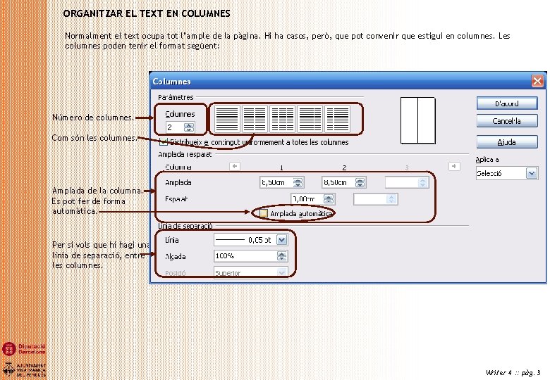 ORGANITZAR EL TEXT EN COLUMNES Normalment el text ocupa tot l’ample de la pàgina.