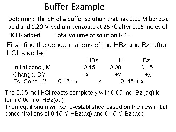 Buffer Example Determine the p. H of a buffer solution that has 0. 10
