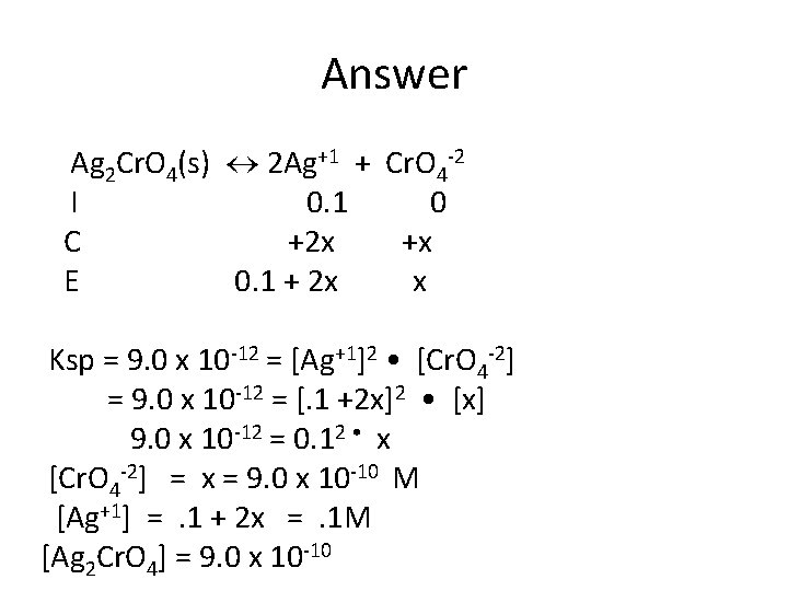 Answer Ag 2 Cr. O 4(s) 2 Ag+1 + Cr. O 4 -2 I