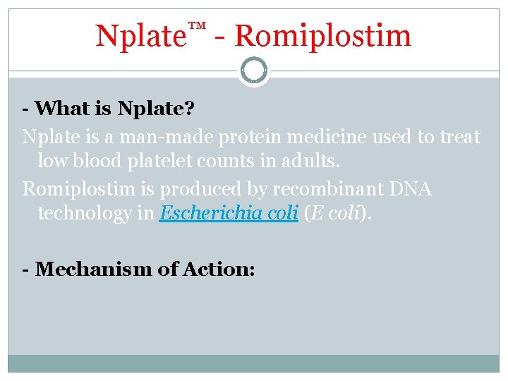 Nplate™ - Romiplostim - What is Nplate? Nplate is a man-made protein medicine used Nplate™ - Romiplostim - What is Nplate? Nplate is a man-made protein medicine used