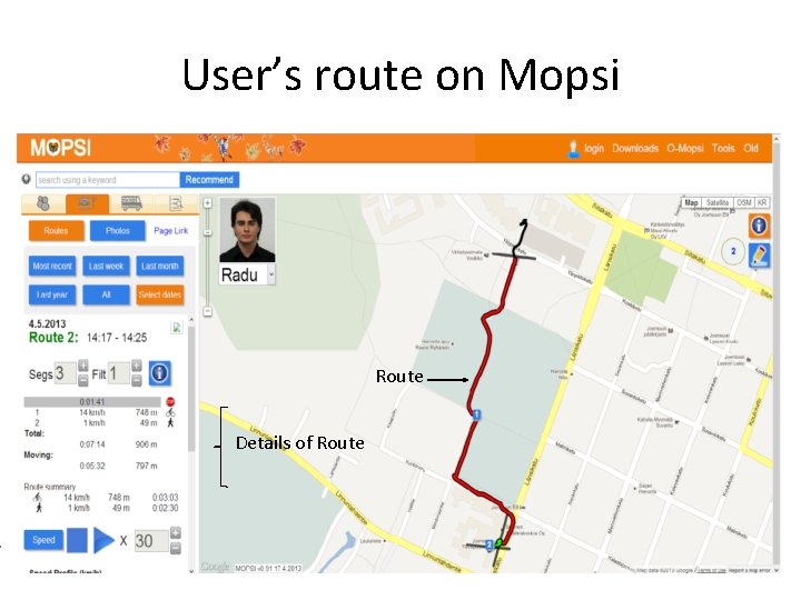 User’s route on Mopsi Route Details of Route 