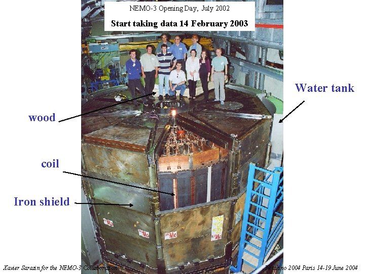 NEMO-3 Opening Day, July 2002 Start taking data 14 February 2003 Water tank wood