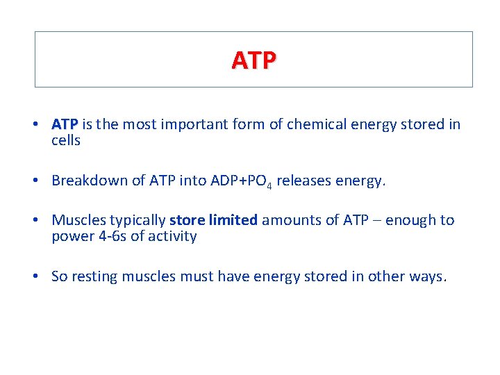 ATP • ATP is the most important form of chemical energy stored in cells