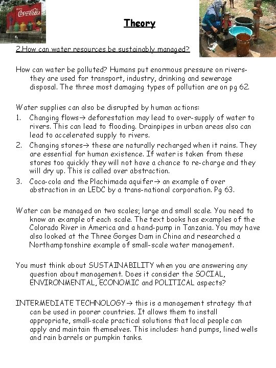 Theory 2. How can water resources be sustainably managed? How can water be polluted?