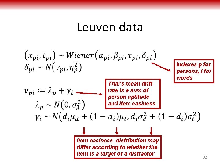 Leuven data • Trial’s mean drift rate is a sum of person aptitude and