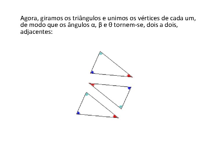 Agora, giramos os triângulos e unimos os vértices de cada um, de modo que