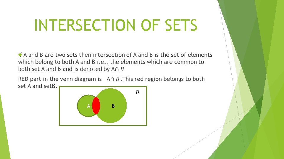 INTERSECTION OF SETS A A B 