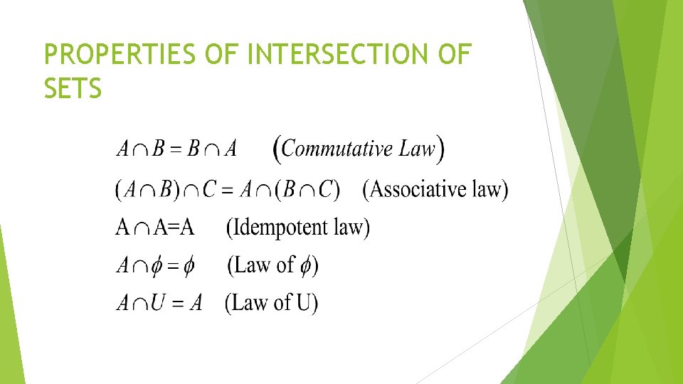 PROPERTIES OF INTERSECTION OF SETS 