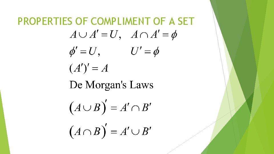 PROPERTIES OF COMPLIMENT OF A SET 