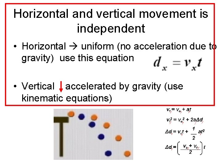 Horizontal and vertical movement is independent • Horizontal uniform (no acceleration due to gravity)