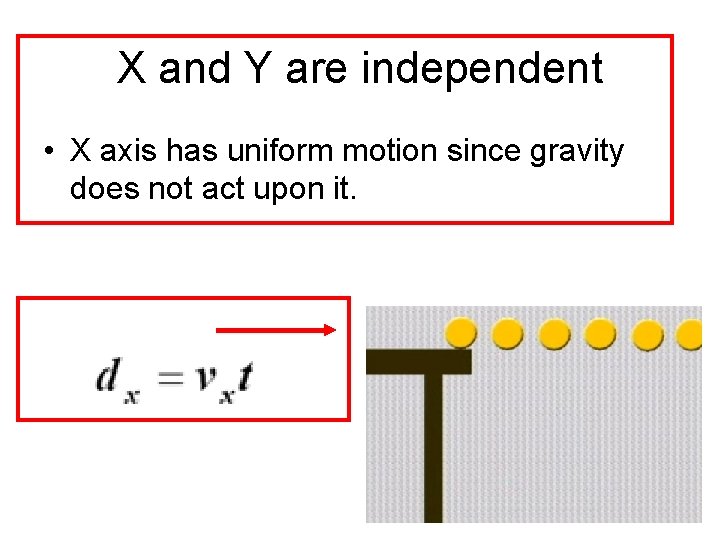 X and Y are independent • X axis has uniform motion since gravity does