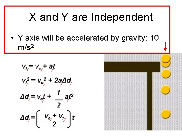 X and Y are Independent • Y axis will be accelerated by gravity: 10