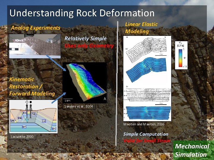 Understanding Rock Deformation Analog Experiments Relatively Simple Uses only Geometry Linear Elastic Modeling Kinematic