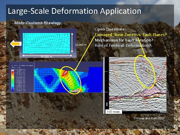 Large-Scale Deformation Application Mohr-Coulomb Rheology 10, 000 m Open Questions: Damaged Shear Zones vs.