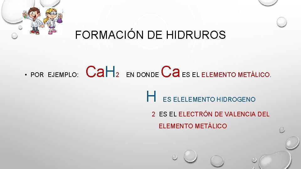 FORMACIÓN DE HIDRUROS • POR EJEMPLO: Ca. H 2 EN DONDE H Ca ES FORMACIÓN DE HIDRUROS • POR EJEMPLO: Ca. H 2 EN DONDE H Ca ES