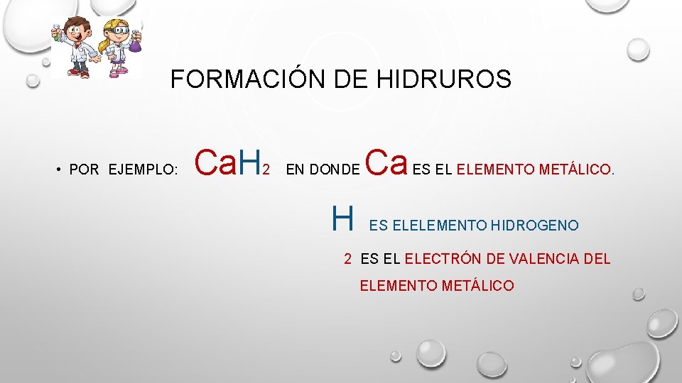 FORMACIÓN DE HIDRUROS • POR EJEMPLO: Ca. H 2 EN DONDE H Ca ES