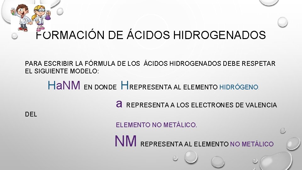 FORMACIÓN DE ÁCIDOS HIDROGENADOS PARA ESCRIBIR LA FÓRMULA DE LOS ÁCIDOS HIDROGENADOS DEBE RESPETAR