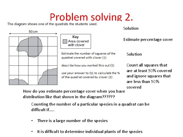 Problem solving 2. Solution Estimate percentage cover Solution How do you estimate percentage cover