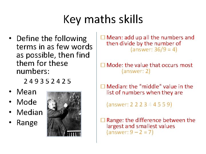 Key maths skills • Define the following terms in as few words as possible,