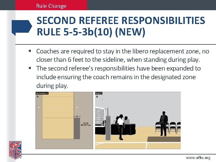 Rule Change SECOND REFEREE RESPONSIBILITIES RULE 5 -5 -3 b(10) (NEW) § Coaches are