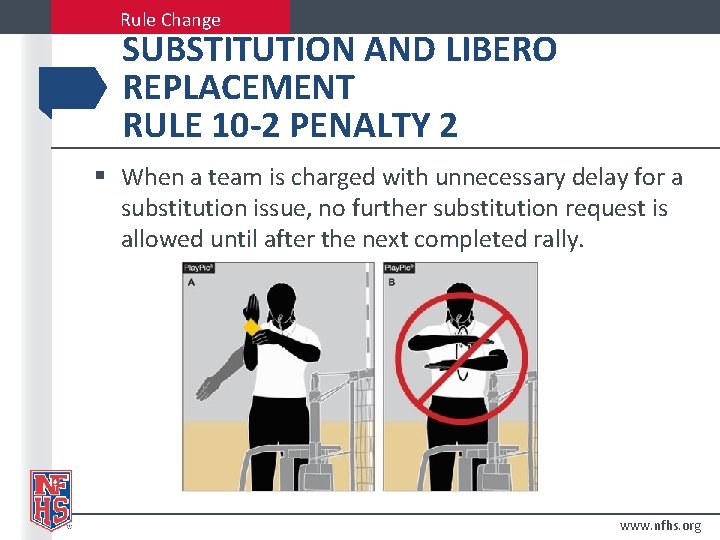 Rule Change SUBSTITUTION AND LIBERO REPLACEMENT RULE 10 -2 PENALTY 2 § When a