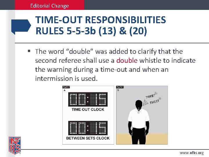 Editorial Change TIME-OUT RESPONSIBILITIES RULES 5 -5 -3 b (13) & (20) § The