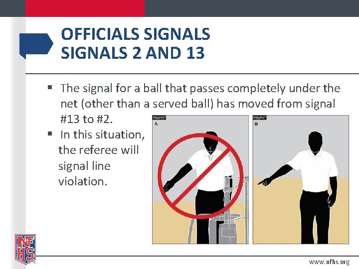 OFFICIALS SIGNALS 2 AND 13 § The signal for a ball that passes completely