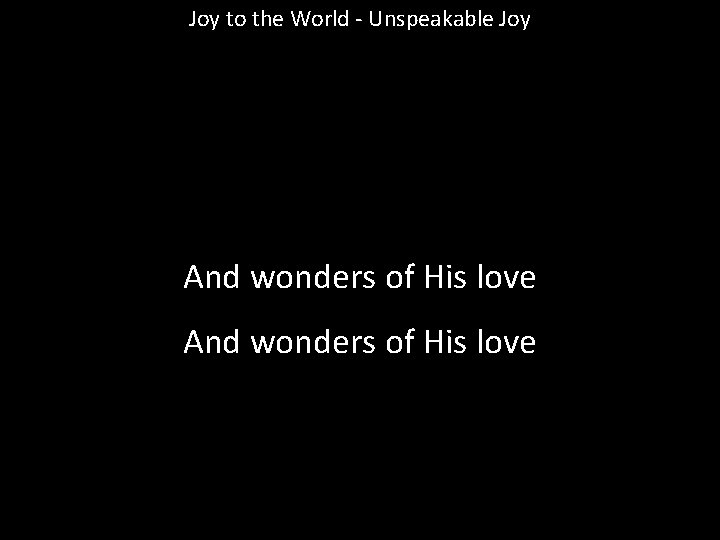 Joy to the World - Unspeakable Joy And wonders of His love 